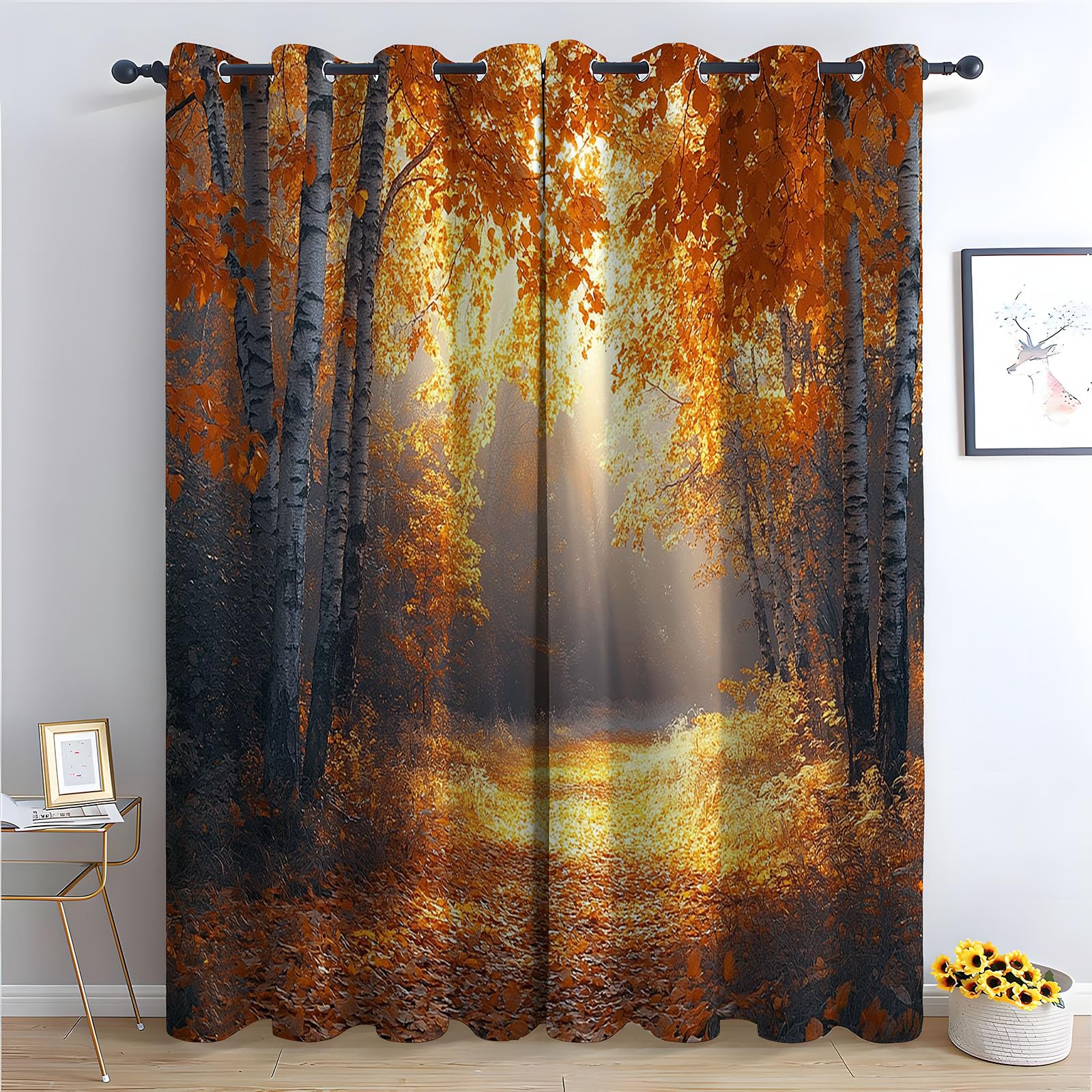 Rideaux peinture chinoise soleil d'automne pour salon chaleureux