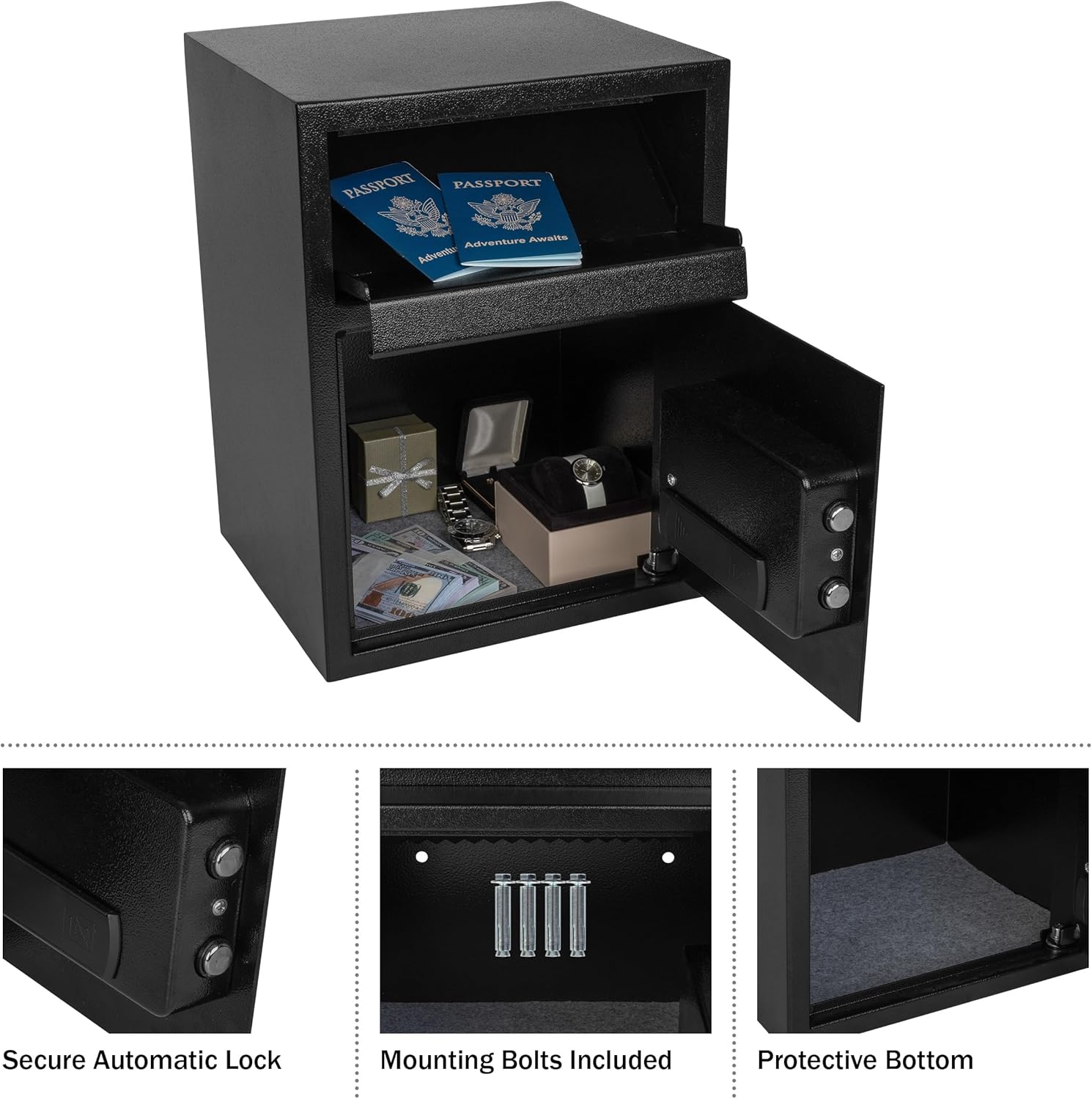 Electronic Safe Deposit Box - Drop Safe with Digital Keypad and 2 Manual Override Keys for Business Cash Drops or Home Safety by Paragon Safes (Black)
