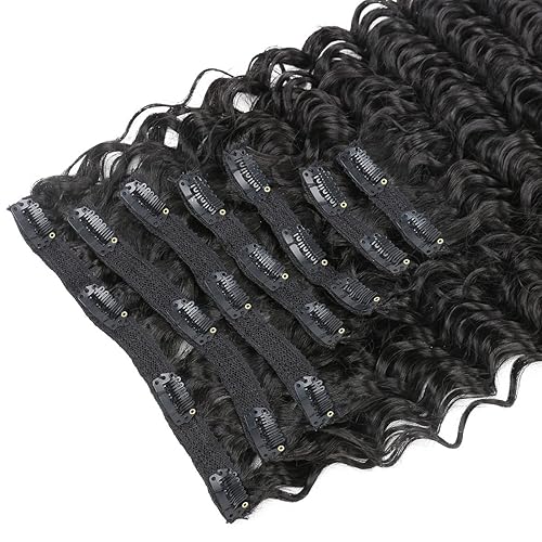 Miniatura 5 de FASHION LINE Extensiones de cabello sintético rizado con clip de doble trama cabello ondulado profundo resistente al calor grueso ondulado profundo