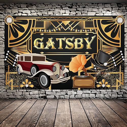 Pancarta con temática de The Great Gatsby, decoración de arte de fiesta retro de los años 20, cumpleaños de los años 20, fondo de fotografía, feliz