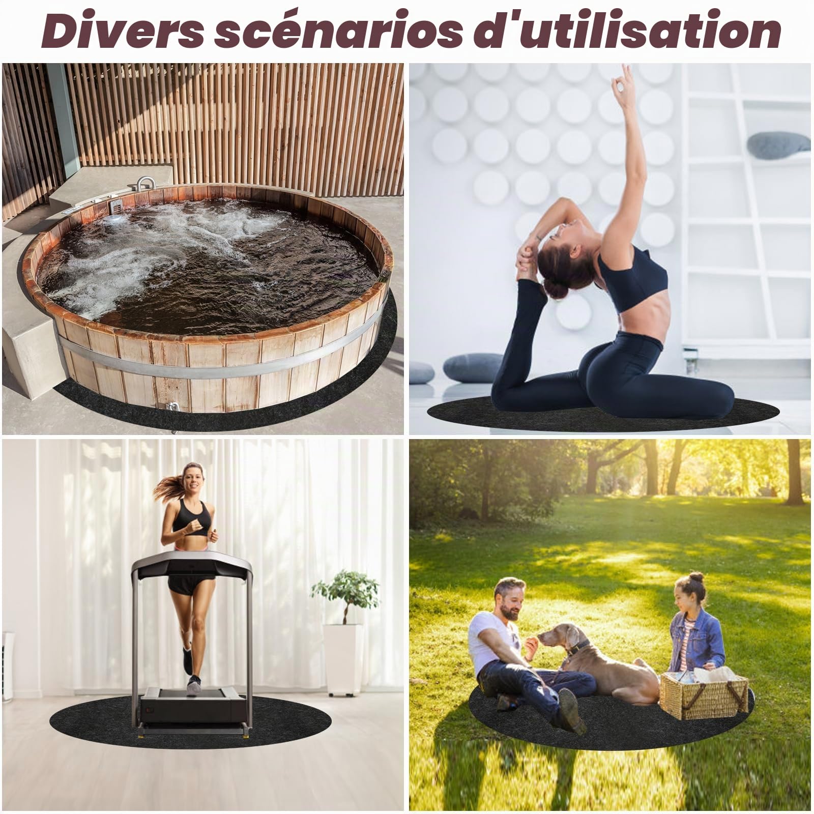 200cm Tapis de Bain à Remous, Rond Tapis de Protection Piscine Absorbant l'eau Anti-Dérapant pour Extérieur Intérieur Spa Tapis de Protection de Piscine Protège Les Bains à Remous de l'usure