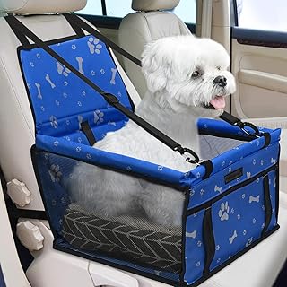 PetsHome Dog Car Seat Foldable Dog Car Booster Seat Waterproof Breathable Oxford Travel Bag for Small to Medium Dogs, Puppies, and Pets-Pattern Blue+Mat