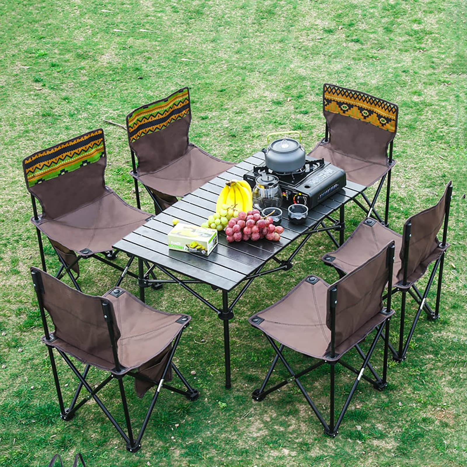 Campingtische StüHle Großes Klapptischset Mit Sechs Stühlen, Camping-Picknicktisch Aus Aluminiumlegierung Im Freien, Bequeme Aufbewahrung (Color : Package 3) Garten