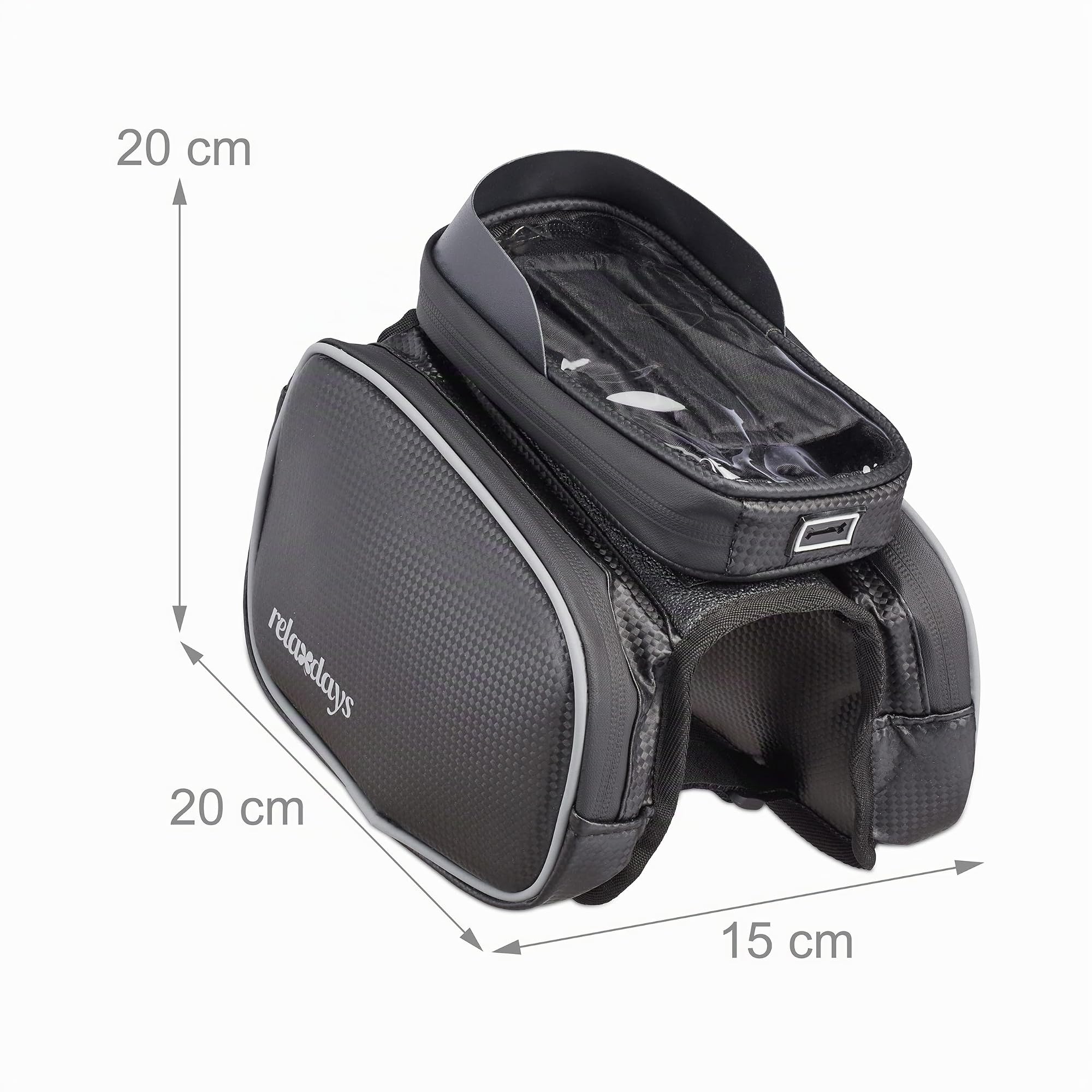 Relaxdays Sacoche pour l'avant du Cadre à vélo, étanche, Pochette et étui pour Smartphone, jusqu'à 6,7", Pratique, Noire