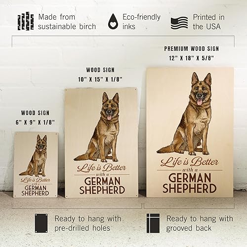 Miniatura 7 de Cartel de pared de madera de abedul con fondo blanco con pastor alemán, la vida es mejor, (decoración rústica del hogar de 10 x 15 pulgadas, listo