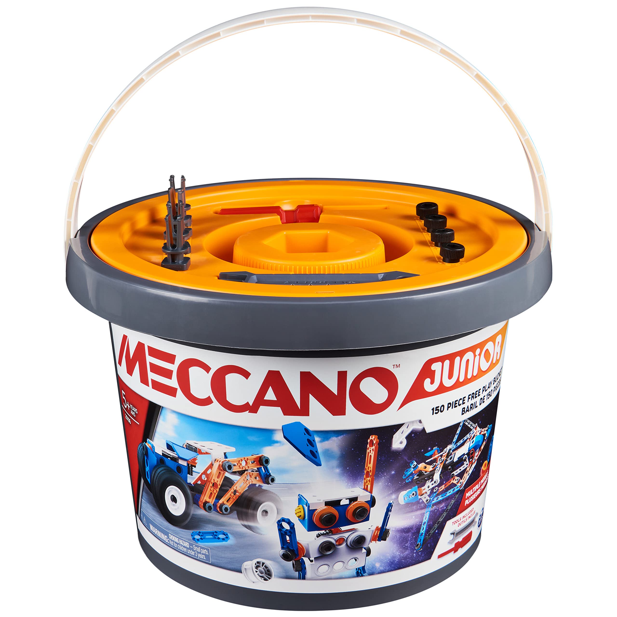 MECCANO - Baril 150 Pieces Junior - 5 Modèles Différents A Construire - Jeu de Construction avec 2 Outils - Alternative Aux Ecrans - Jouet Enfant 5 Ans Et +