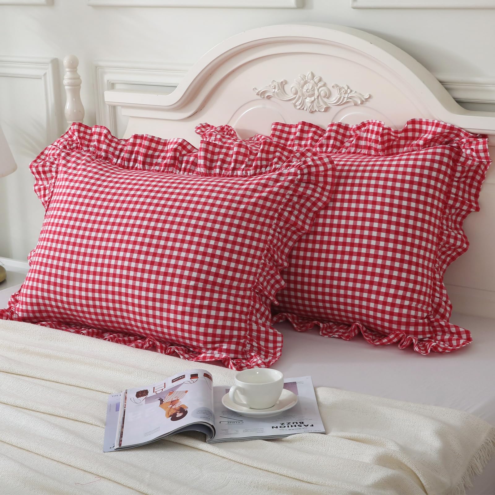 Amazon.com: Mywinlle Red/White Plaid Pillow Shams Standard Size