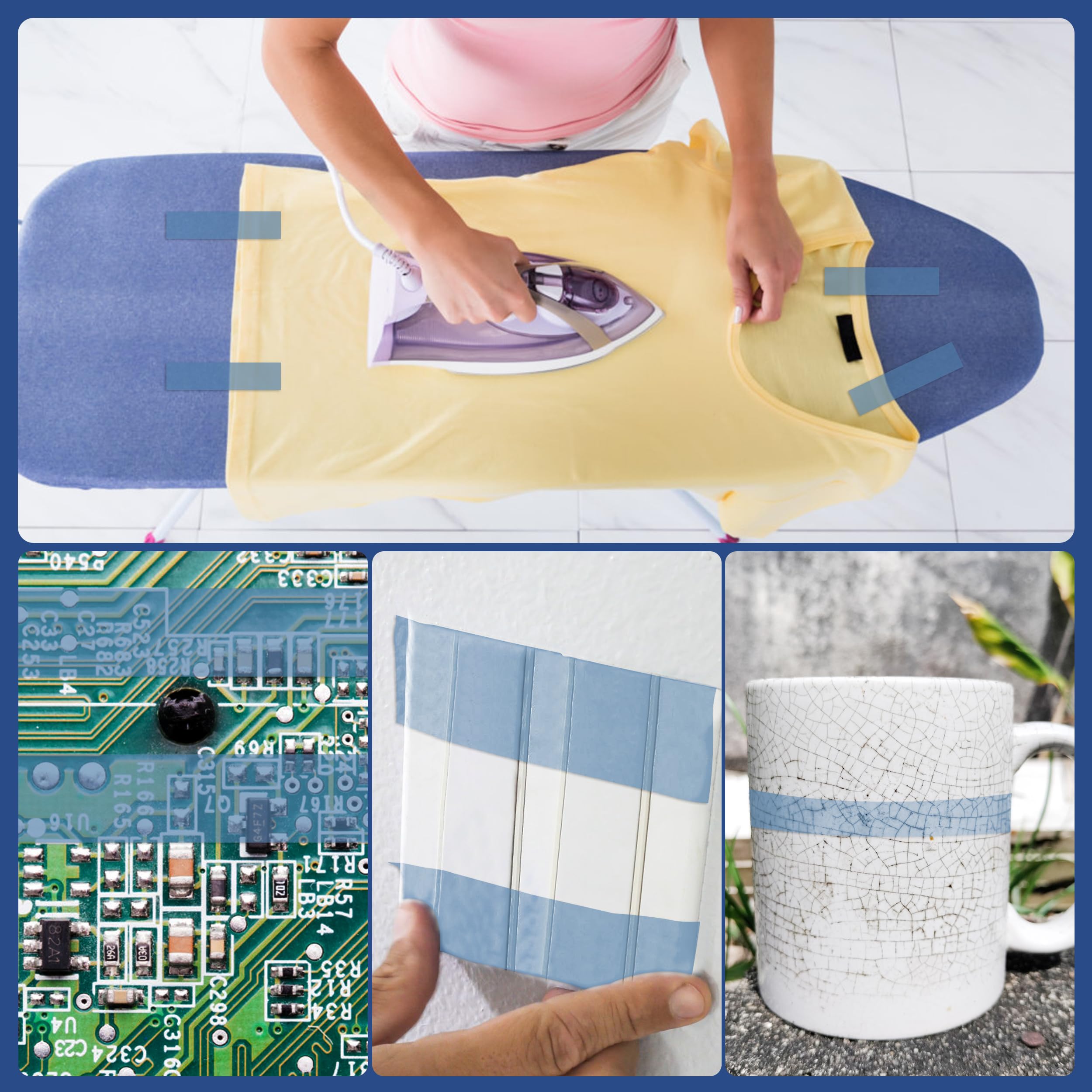 Cintas Térmicas de Azul, 6 Rollos 10 mm x 33 m Cinta Adhesiva Alta Temperatura, sin Residuos, Cinta Resistente Al Calor, sin Residuos, para Sublimación, Soldar, Pintura, Placas de Circuito