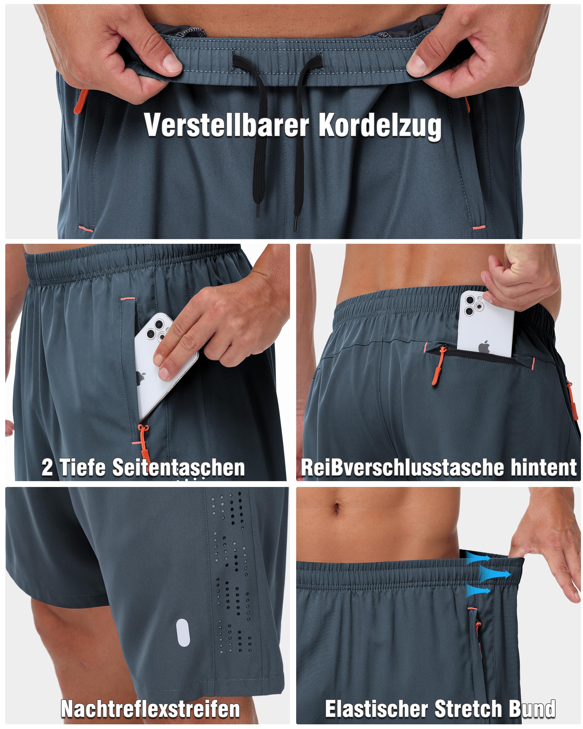 Zoofly Lot de 2 Pantalons de Sport Courts Hommes Short de Sport d'été avec Poches zippées Pantalon élastique Football Fitness Tennis Hommes