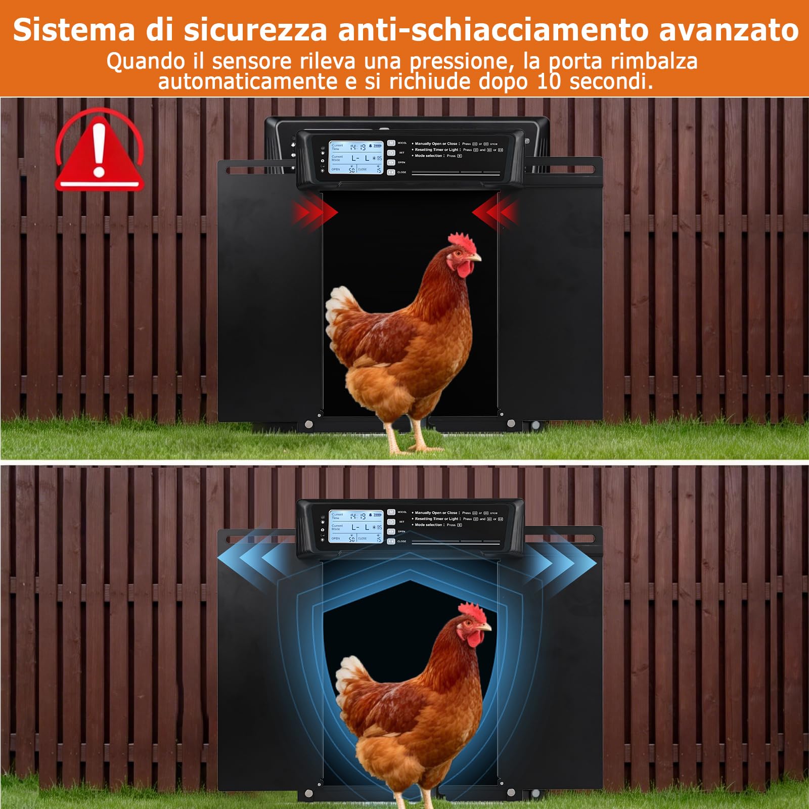 Porta Automatica Pollaio Solare, Aluminum Grande Porta Pollaio con Telecomando, Sensore di luce e Timer, Anti-Schiacciamento