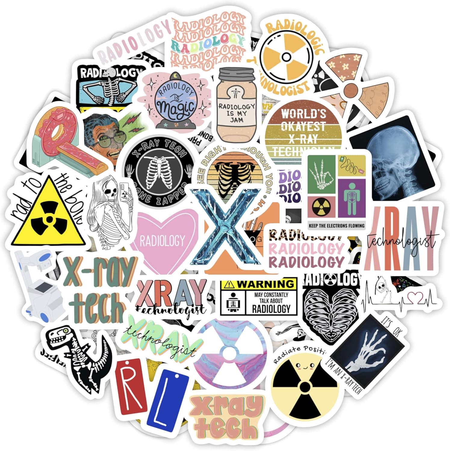 BulbaCraft 100Pcs Rad Tech Stickers, Radiology Stickers, Xray Tech Decals for Water Bottle and Laptop - Radiology Party Supplies & Decorations, Waterproof Vinyl Medical Decals, Gifts for Women & Men
