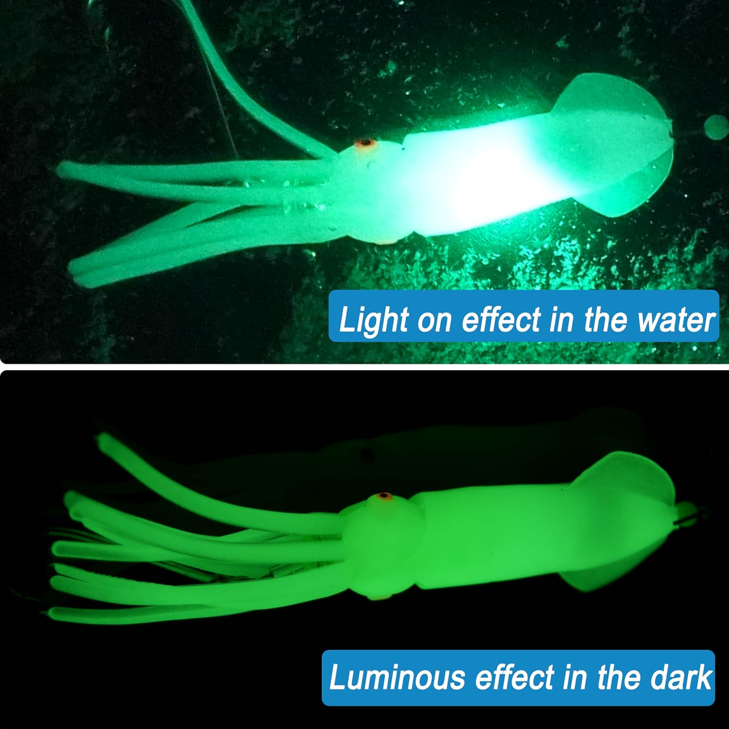 Saltwater Squid Fishing Lures LED Lighted Squid Jig Glow in Dark Deep Sea Trolling Lures with 6/0 Hook Halibut Lincod Jig