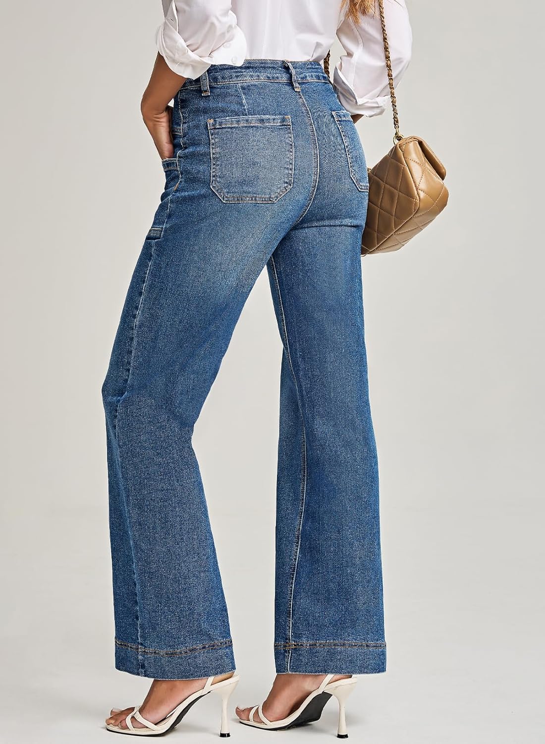 EVALESS Womens Jeans Wide Leg High Waisted Straight Bootcut Jeans Trendy Fall 2025 Zimbaplatinum Stretchy Denim Pants