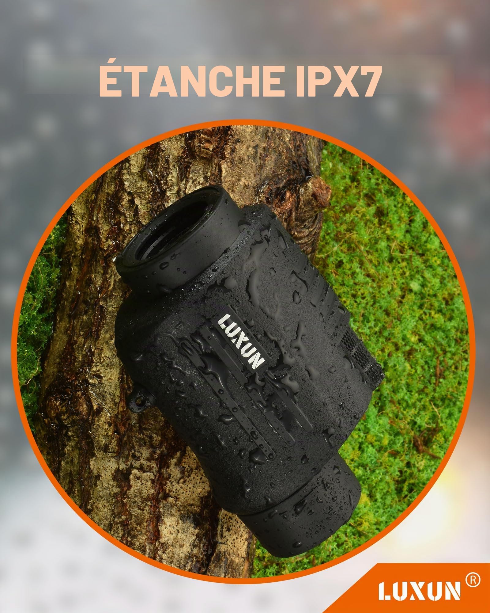 LUXUN Jumelles monoculaires 8 x 30, étanches IPX7, verre BaK-4 et traitement multicouche, avec dragonne et sac de transport, noir