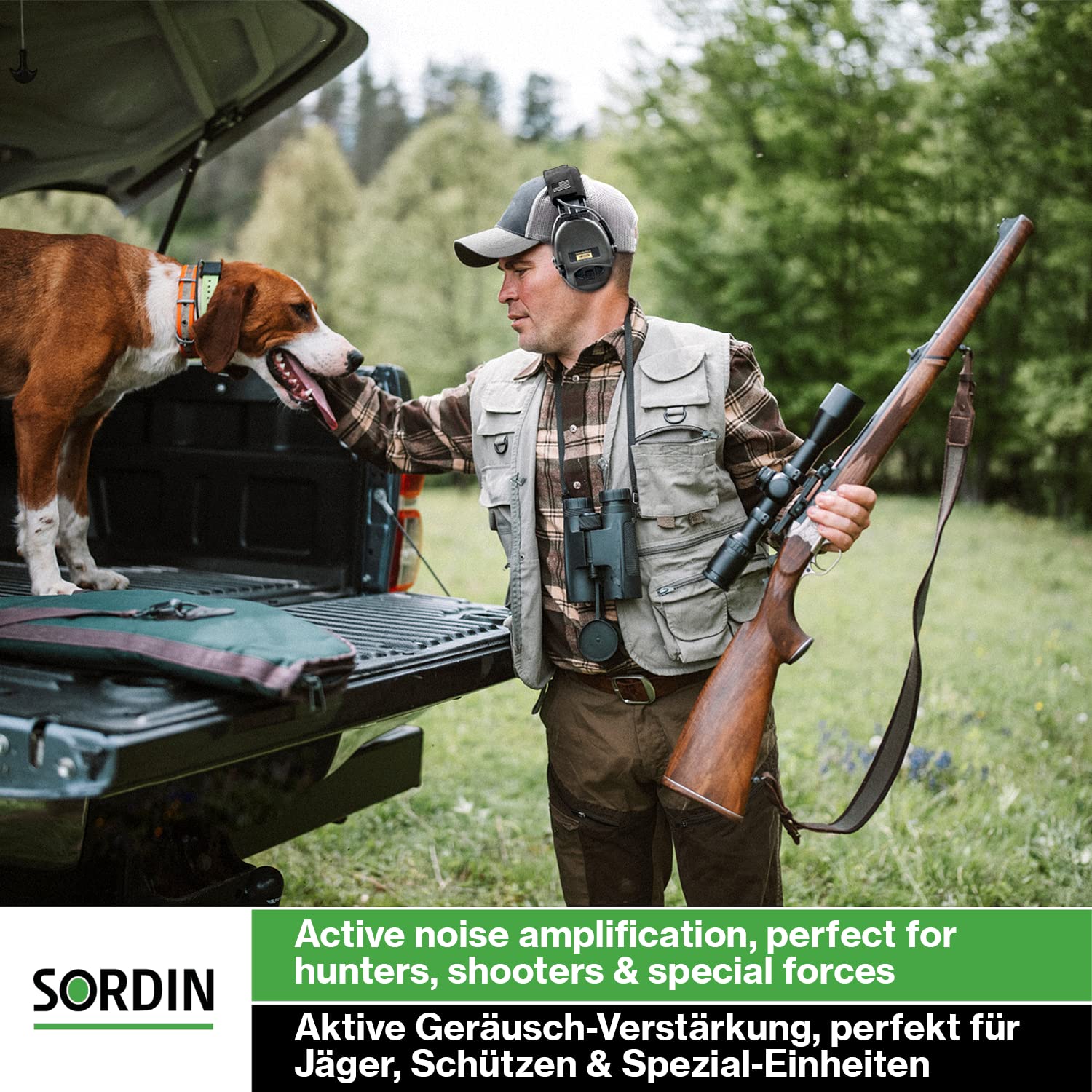 Sordin Supreme Pro-X Active Ear Defenders - ACE Edition with US Flag & Green Capsules - Green