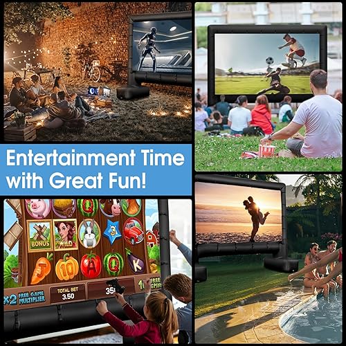 Miniatura 7 de Tangkula Pantalla de proyector inflable de 15 pies, megapelícula inflable con soplador de aire, bolsa de almacenamiento, estacas de tierra, fácil de