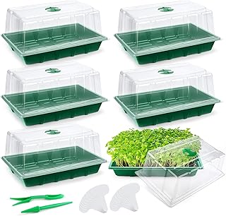 Hahood 6 Packs Seed Starter Tray Kits with Humidity Dome, Plastic Germination Gr...