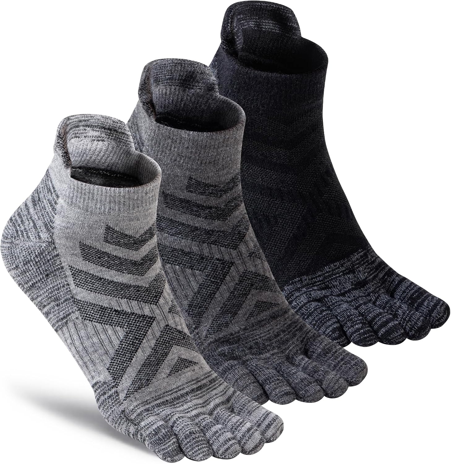 Merino Wool Toe Socks,Enhanced Breathability,Thick Cushion Warm Hiking Five Finger Ankle Socks Men Women,3 Pairs