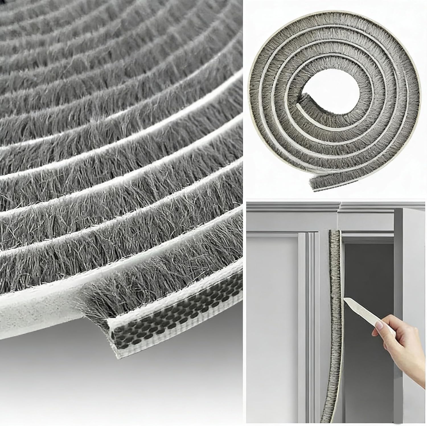 Strong Adhesive Brush Weather Stripping,2 Pack 0.9in Thick x 0.4in(W) x 33FT,Grey for Sliding Windows/Doors - Car Door Seal for Soundproofing,Dustproof,Winter Windproof & Warm,Waterproof