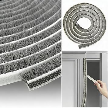 Brush Weather Stripping 0.2inT x 0.4inW x 33FT Grey Door Seal Strip for Door Frame, Sliding Glass Door Draft Stopper Window Soundproofing Bristle Door Sweep Weatherstripping