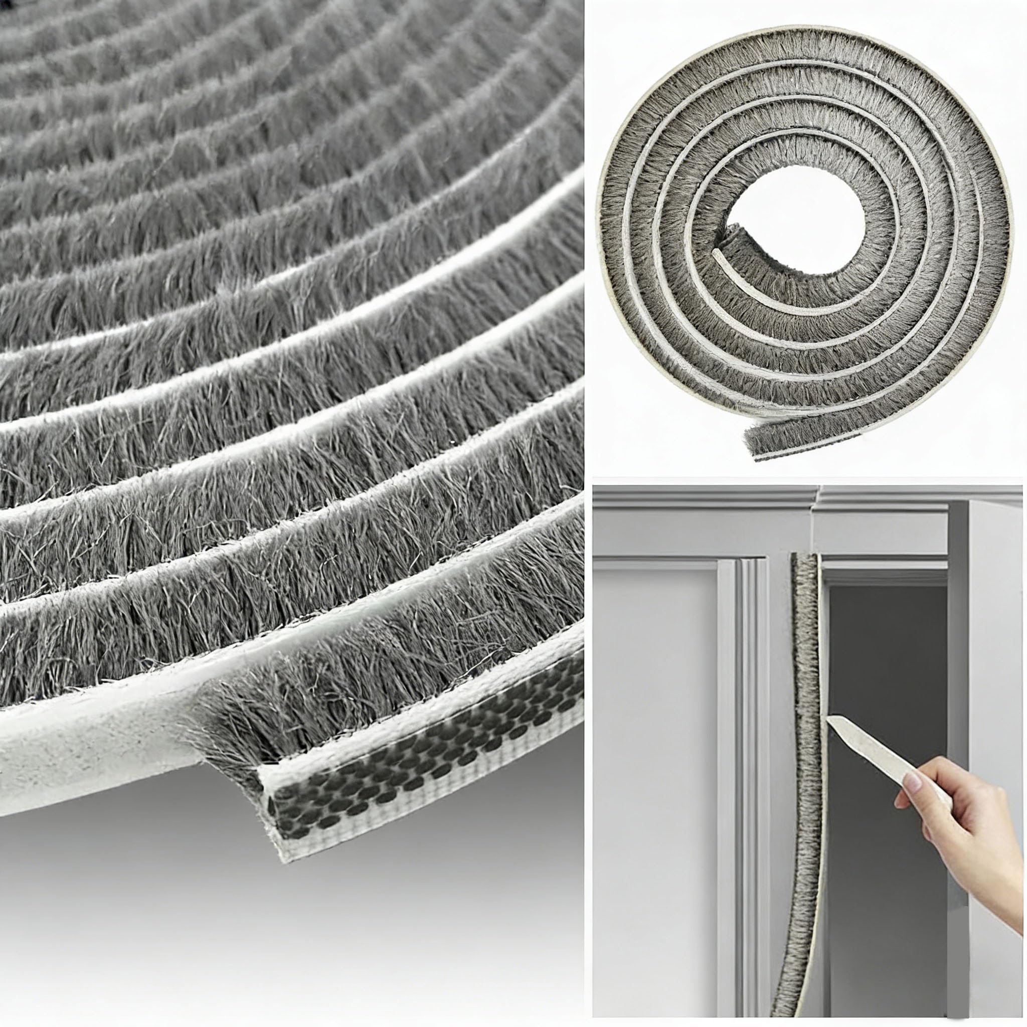 COUMENO Strong Adhesive Brush Weather Stripping,2 Pack 0.9in Thick x 0.4in(W) x 33FT,Grey for Sliding Windows/Doors - Car Door Seal for Soundproofing,