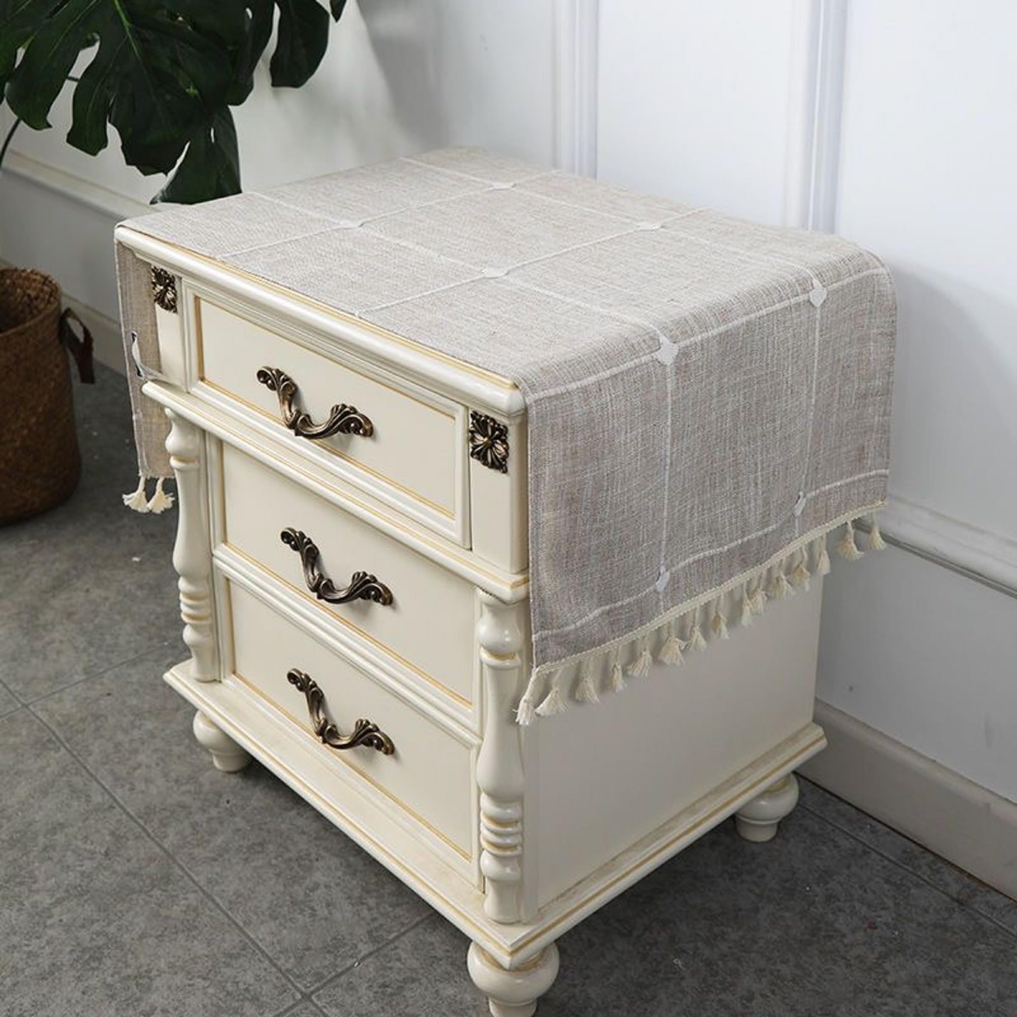 YUZHANGHE Bedside Table Tassel Cover Cloth Suitable for Bedside Table TV Microwave Washing Machine Home Decoration Fabric Tablecloth-Khaki