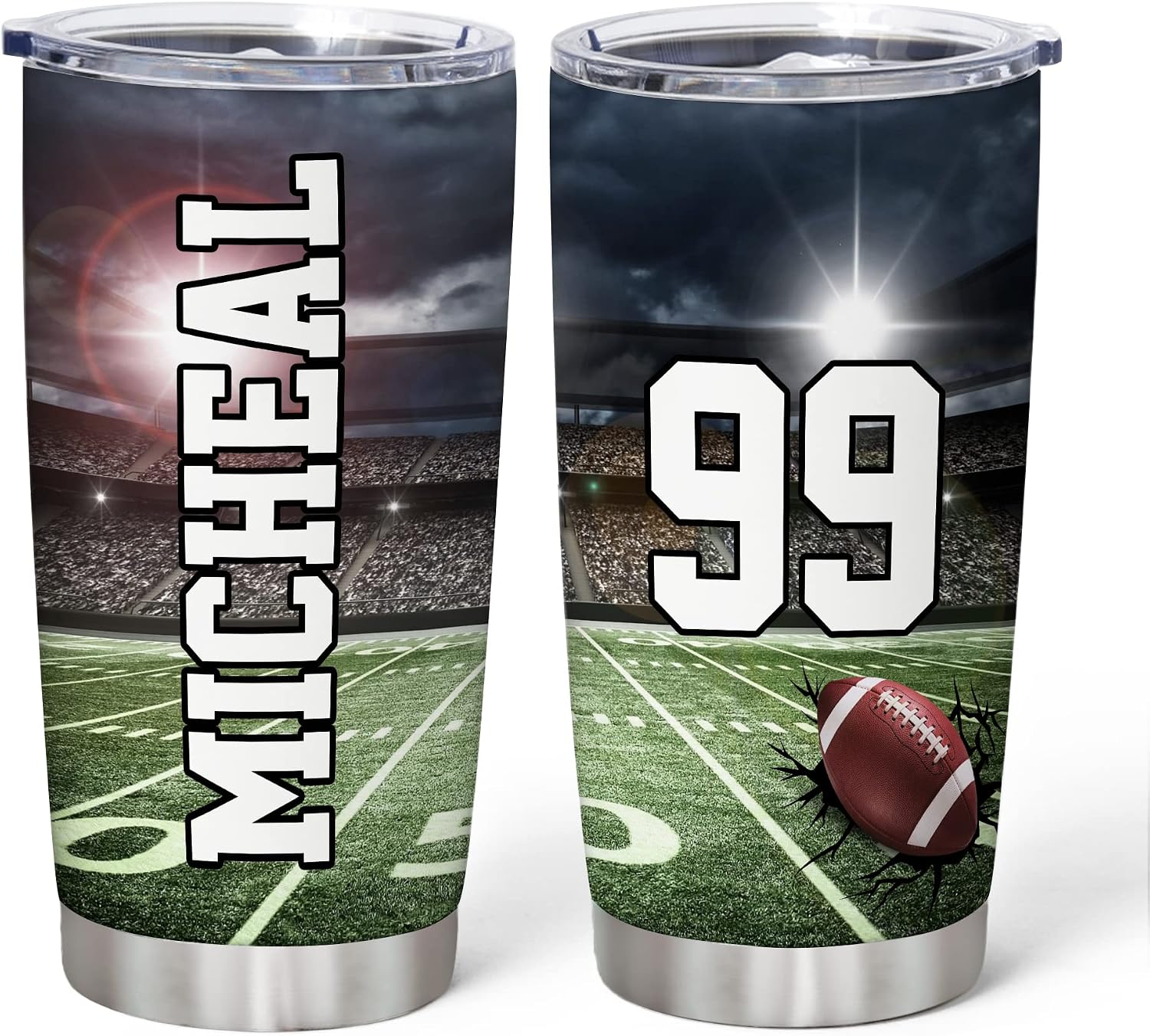 Hyturtle Personalized Football American Tumbler - I Play Football Custom Name Stainless Steel Tumbler 20 oz With Straw Lid - Football Gifts For Women Men Fan Coach Sport Lovers Birthday Mother's Day