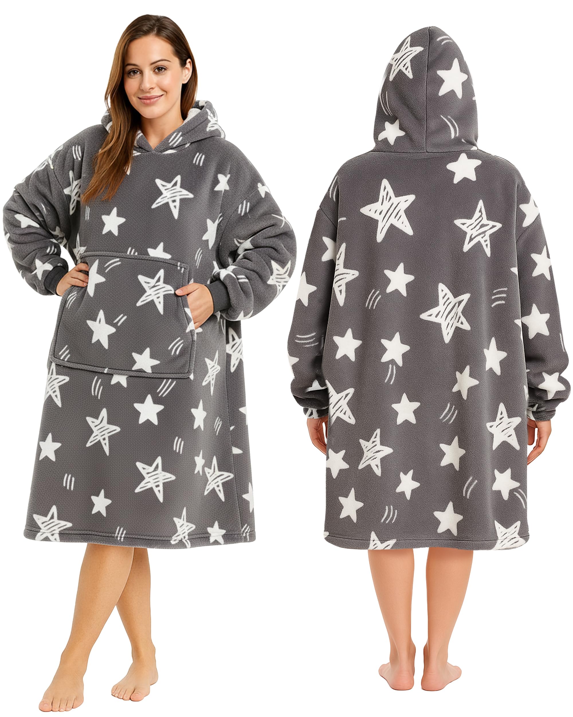 Keplin Stardust Oversized Blanket Hoodie – Ultra Soft Fleece & Sherpa Lined Wearable Hoodie Blanket With Large Pocket And Elasticated Cuffs – One Size Fits Most For Lounging, Travel, Camping & Home Comfort