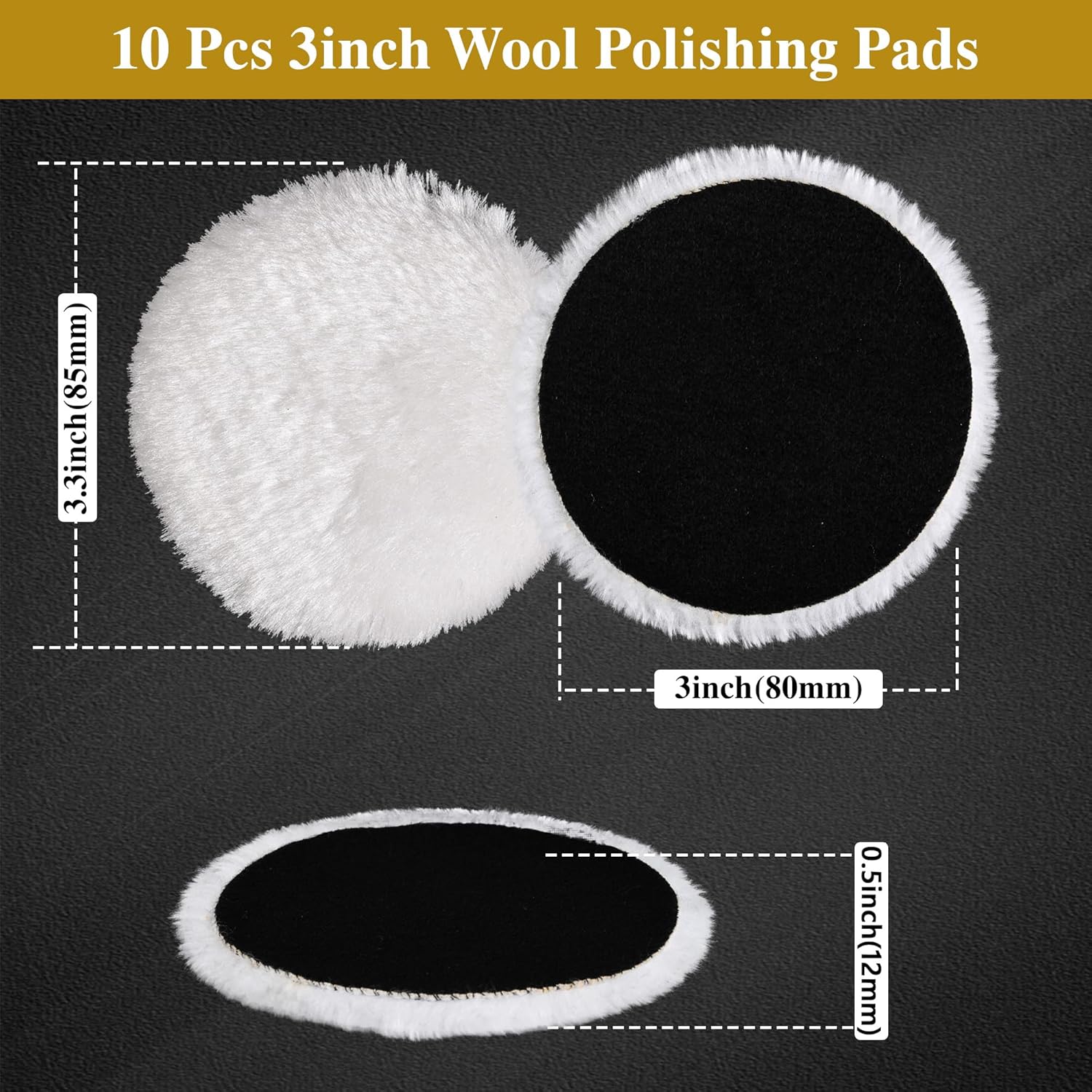 10 PCS 3 Inch Wool Polishing Pad Hook and Loop Buffing Wheel for Orbital Polisher Buffer Synthetic Polisher Wheel (3 Inch Small Size)