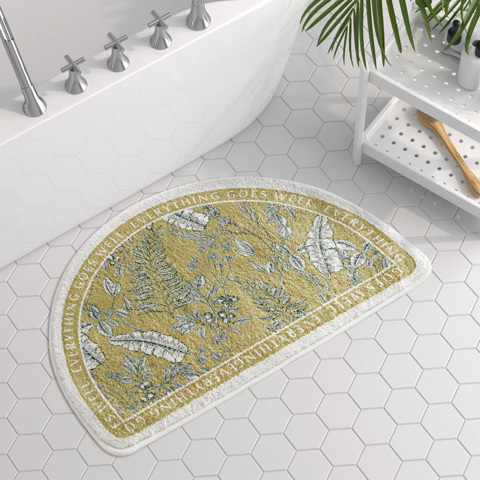 vctops Half Circle Bathroom Rugs Floral Print Soft Absorbent Microfiber Bath Rugs Non Slip Quick Dry Bath Mats for Bathroom Floor, Tub and Shower,