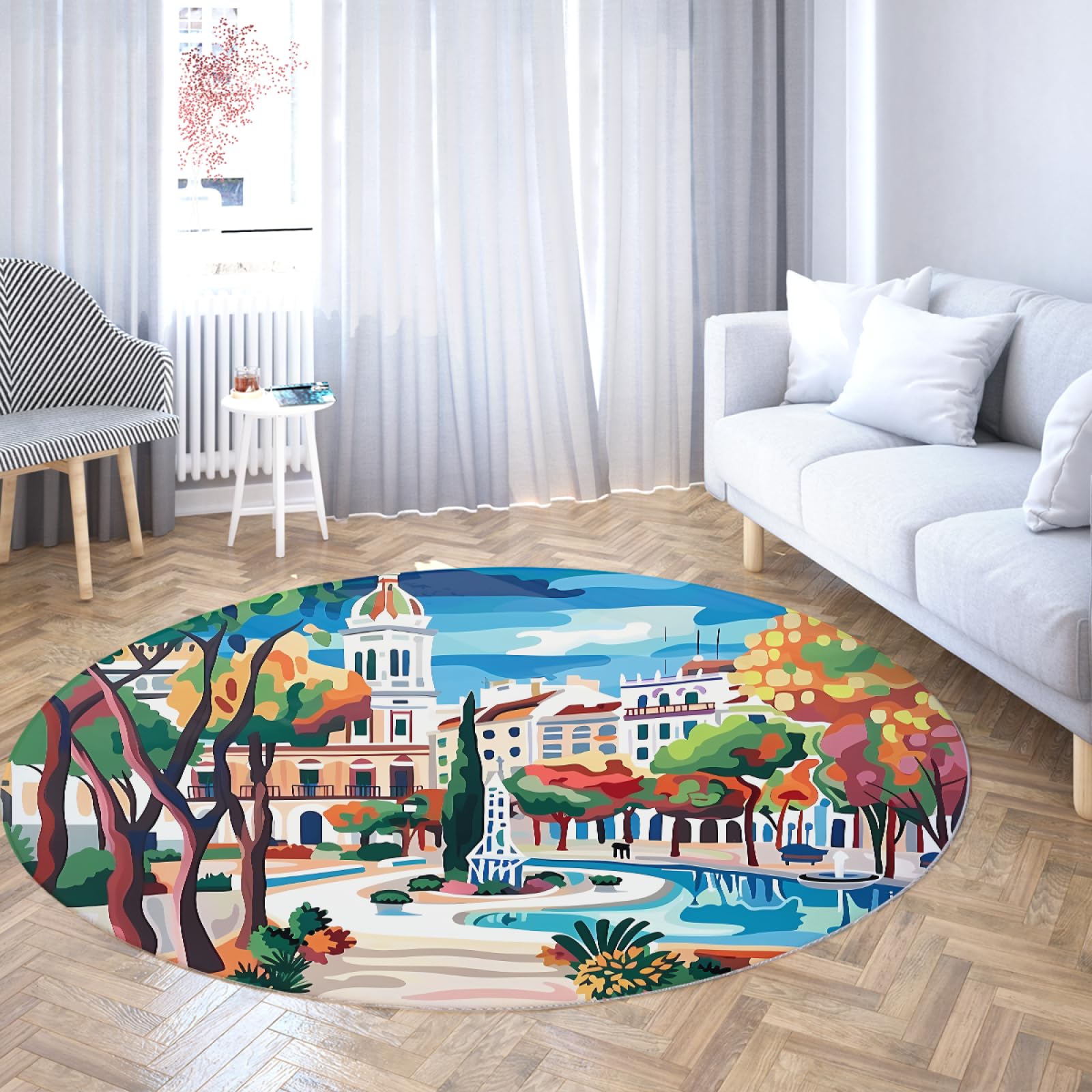 Tapis rond lavable anti-glisse 200cm : ne glisse plus dans votre salle à manger ou salon