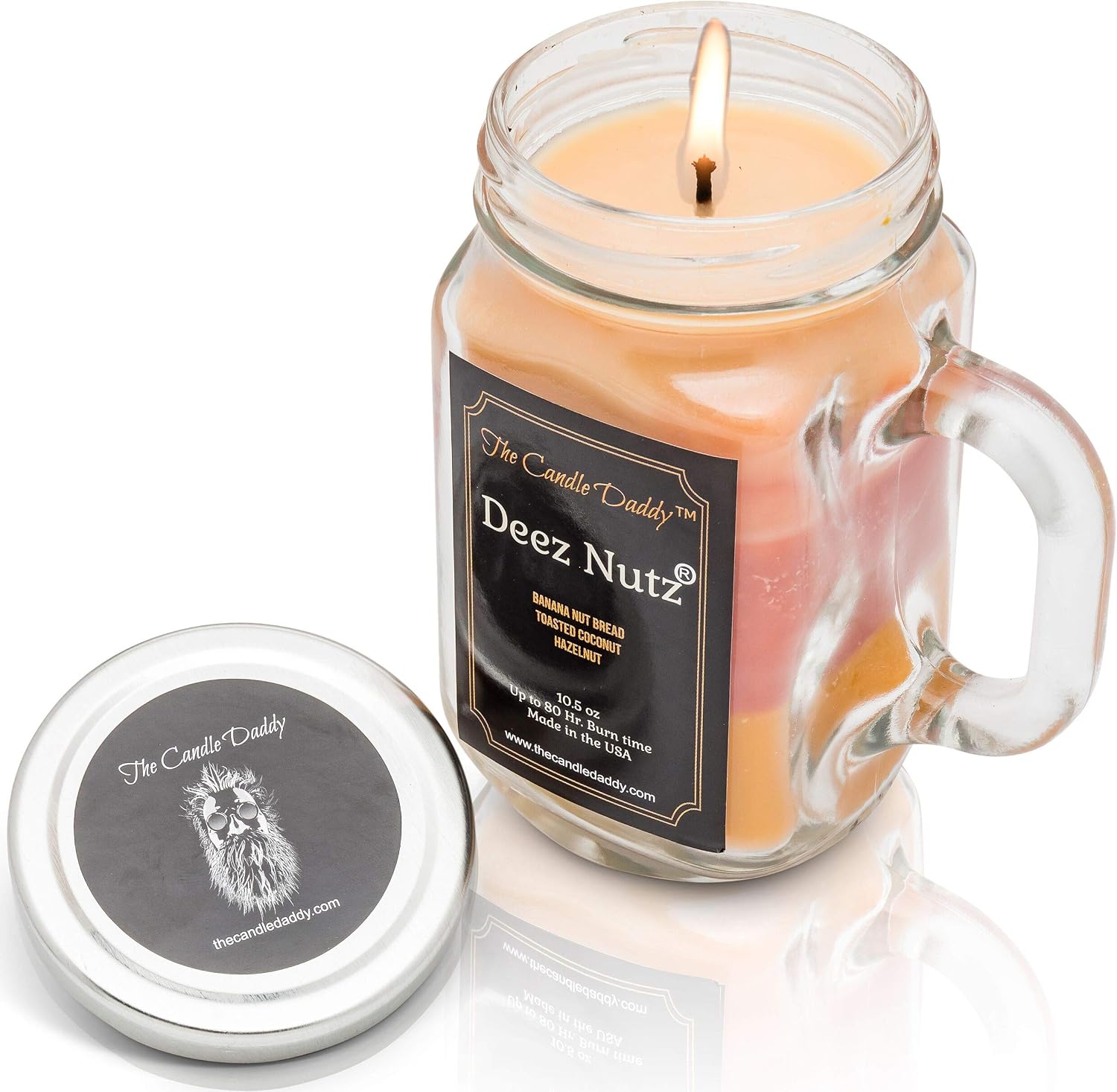 Deez Nutz Scented Candle - Banana Nut Bread, Toasted Coconut, Hazelnut Scented Triple Layer Candle - 10.5 oz Mason Jar Candle - Funny Gag Joke Candle Poured in Small Batches in USA- The Candle Daddy