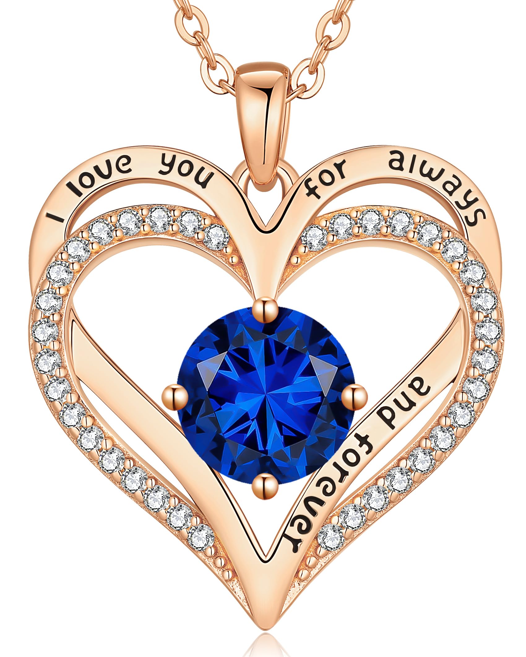 LOUISA SECRET Love Heart Birthstone Necklaces for Women, Birthday Gift for Girlfriend, Anniversary Jewelry Gift for Wife Her, 925 Sterling Silver