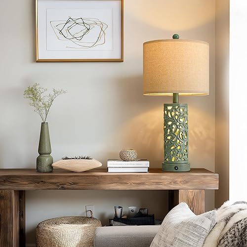 Miniatura 6 de OYEARS Juego de 2 lámparas de mesa de 22 pulgadas para sala de estar, lámpara de granja para dormitorio, lámparas de noche vintage con diseño retro