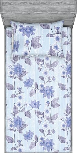 Miniatura 26 de Ambesonne Floral Fitted Sheet & Pillow Sham Set, Retro Wave Inspired Flower Motif with Space Inspired Effects Print, Decorative Printed 3 Piece Dark