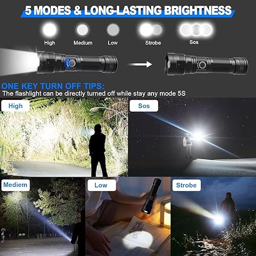 Miniatura 6 de DanByte Linternas tácticas recargables de alto lúmenes, 100.000 lúmenes, linterna LED súper brillante, potente luz de flash con 5 modos para