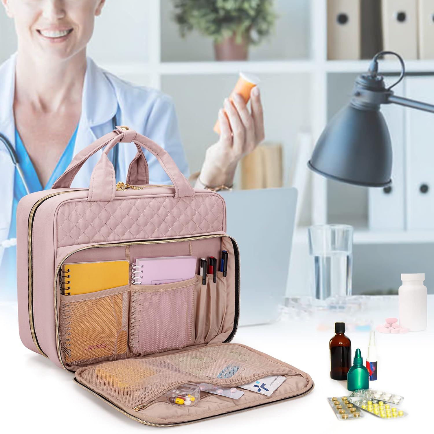 Damero Pill Bottle Organizer Bag, Travel Medicine Bag Organizer, Medicine Organizer and Storage for Pills, Vitamin, Fish Oil, Medical Supplements for Women and Men, Misty Rose - Image 7