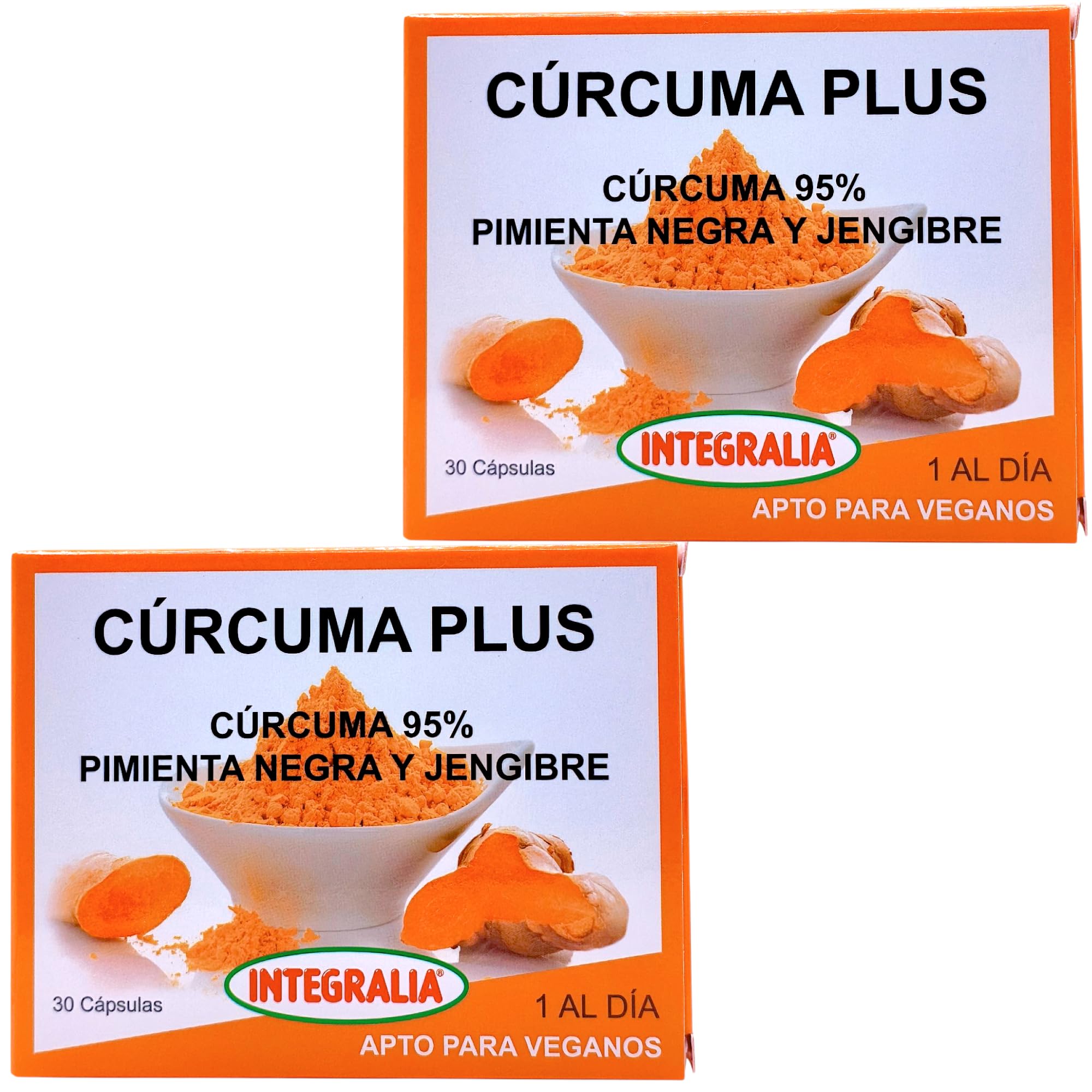 Integralia Cúrcuma Plus - Pack Ahorro 2 x 30 Cápsulas - Extracto de Cúrcuma al 95% con Jengibre y Pimienta Negra - Antiinflamatorio y Antioxidante Natural para Articulaciones - Alta Absorción