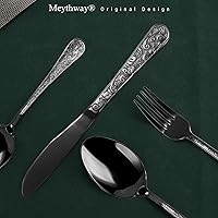 Vista 5 de Meythway - Juego de 40 piezas de cubiertos tallados en negro vintage de acero inoxidable para 8, juego de cubiertos planos