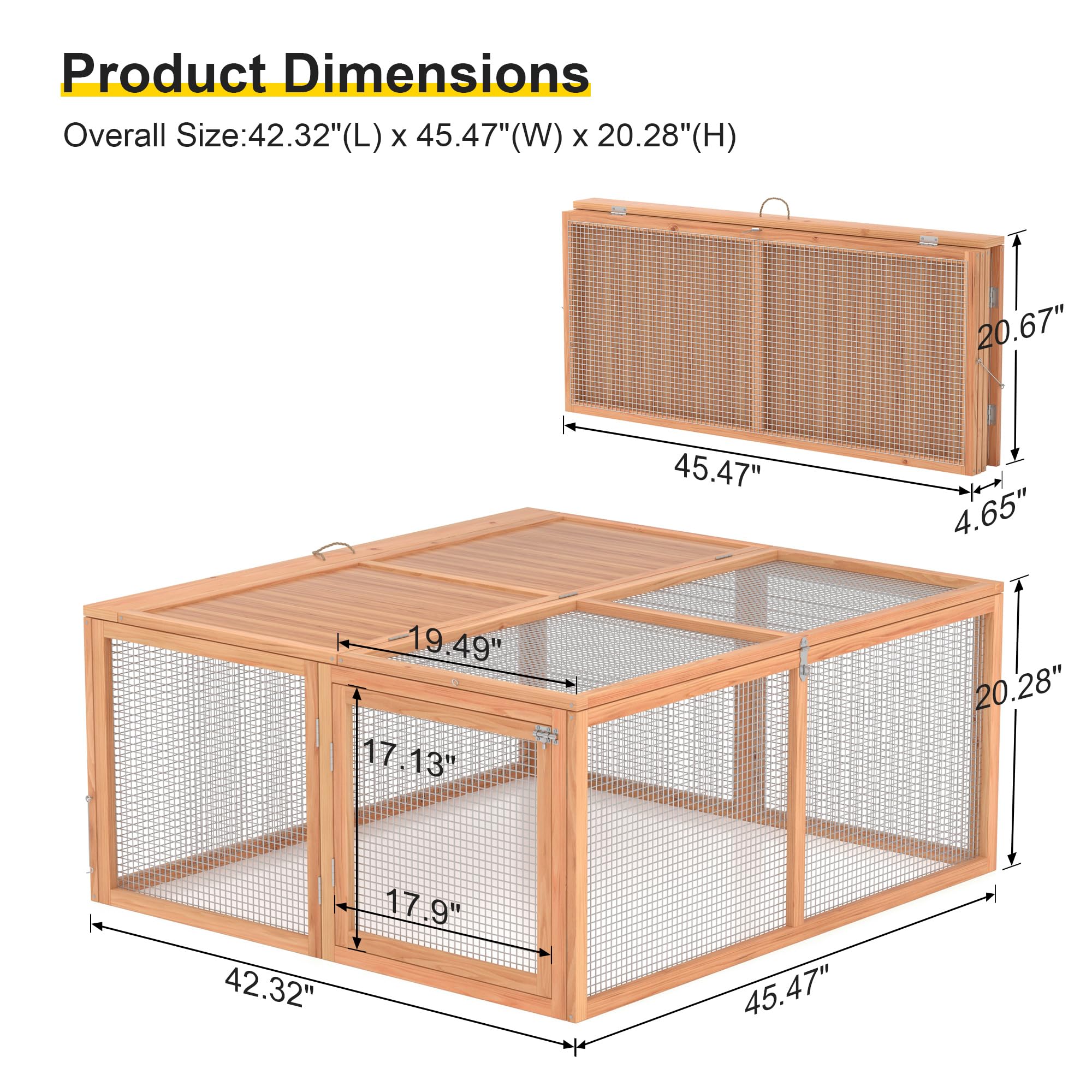 Gallinero, conejera de madera plegable para interiores y exteriores, con asa, portátil, con puertas de apertura superior y lateral, corral para animales pequeños, sin montaje, jaula para aves de