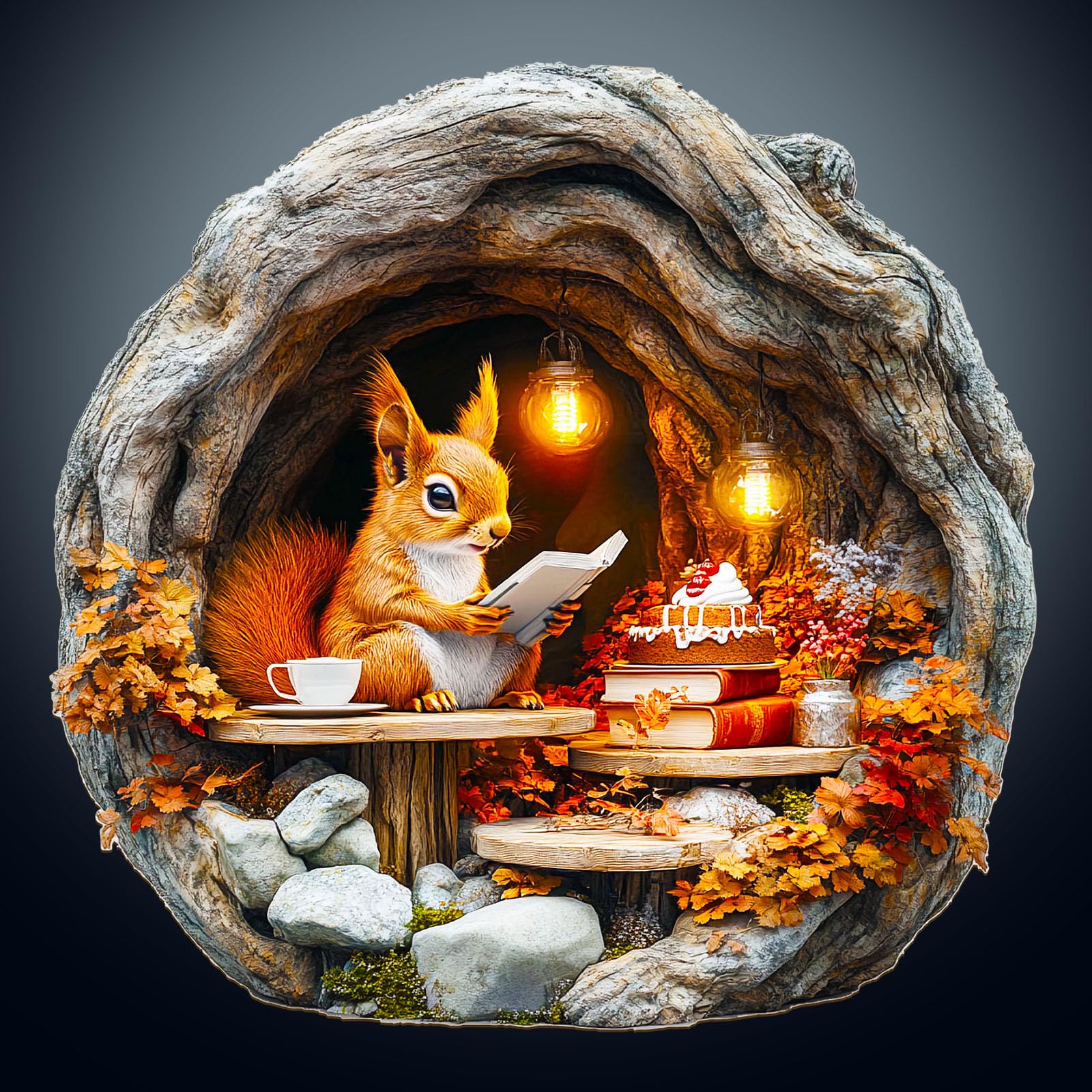 Wooden Puzzles for Adults, 300pcs Wood Visual 3D Burrow Squirrel Puzzle, Unique Animal Shape Puzzles with Wood Box, 34x33.4cm Wooden Puzzle for Family Game and Birthday Gifts for Friend