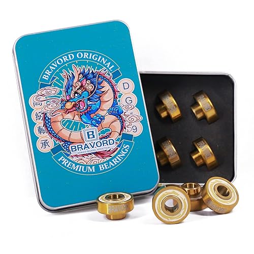 BRAVORD DG9 - Rodamientos de patineta con espaciadores integrados, rodamientos Longboard Premium para patines en línea y patines (paquete de 8)