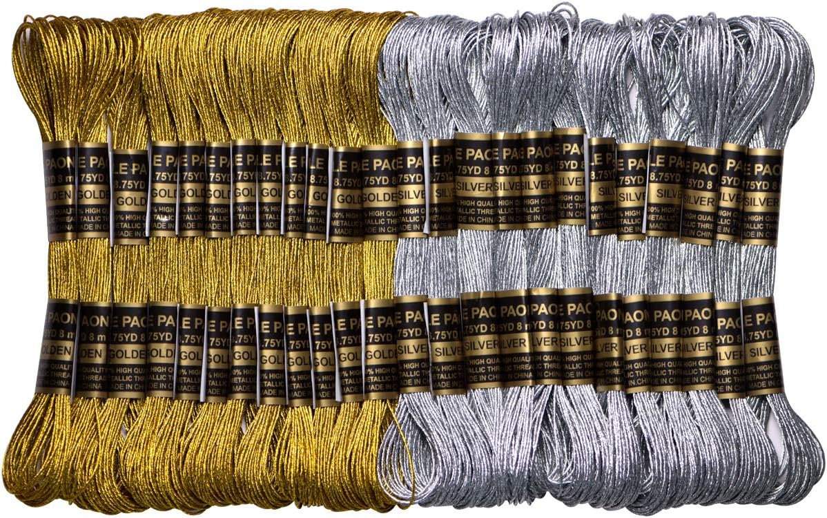 24 Skeins Metallic Embroidery Thread -Cross Stitch Threads - Friendship Bracelets String - Crafts Floss Gold and Sliver