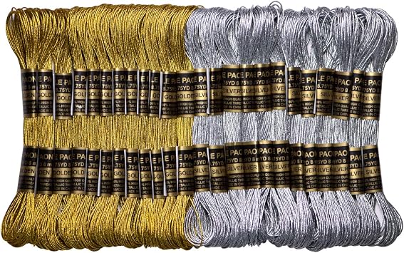 24 Skeins Metallic Embroidery Thread -Cross Stitch Threads - Friendship Bracelets String - Crafts Floss Gold and Sliver