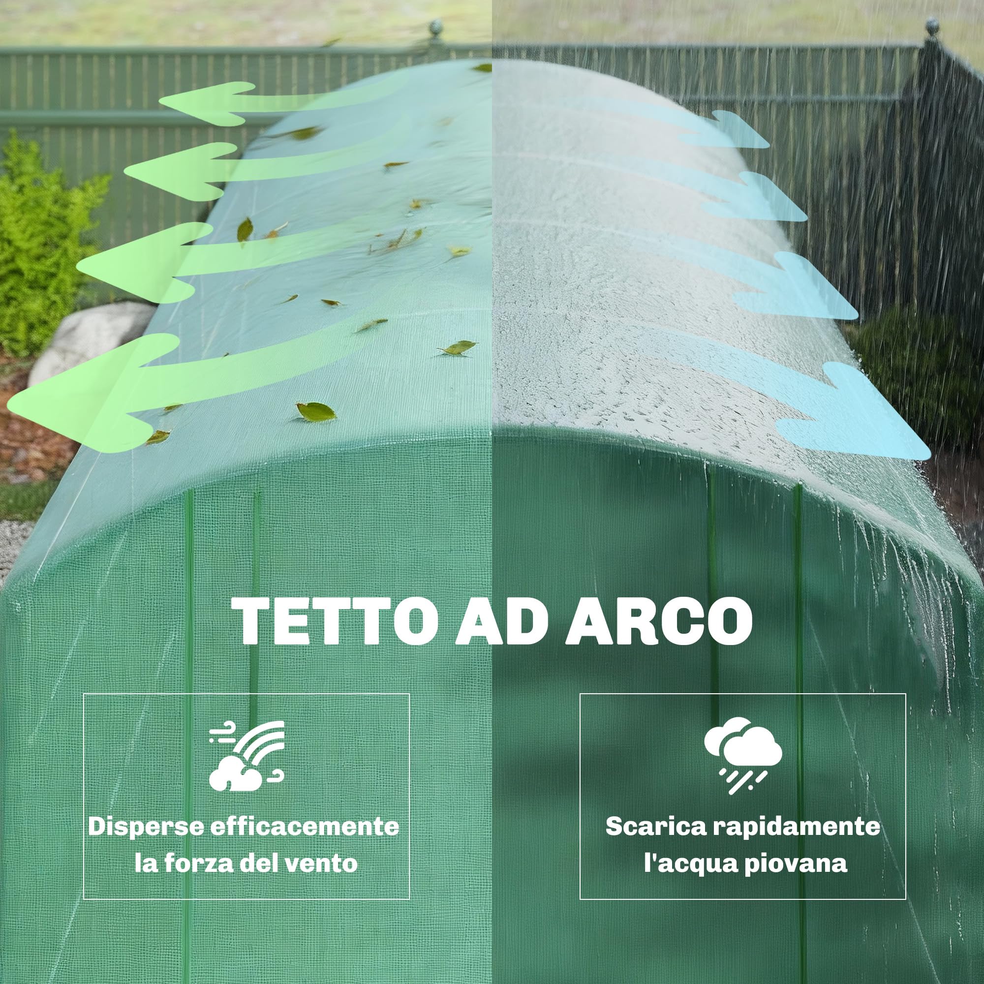 Outsunny Serra a Tunnel 6x3x2 m con 3 Porte Avvolgibili, 6 Finestrelle, Picchetti e Funi, Serra da Giardino per Orto e Piante in Acciaio Zincato e PE, Verde