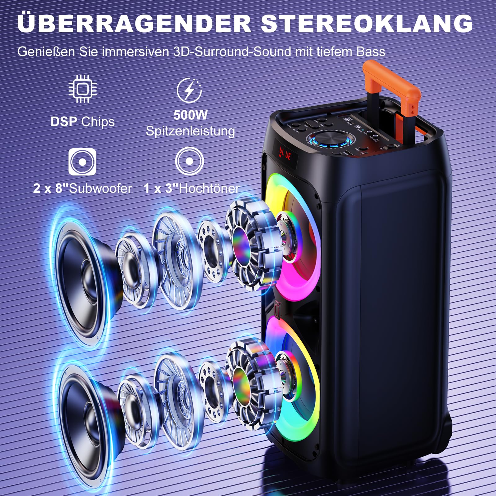 HWWR Karaoke Maschine mit 2 Mikrofones, großer Tragbaren Bluetooth Lautsprecher mit RGB-Licht, Karaoke Anlage für Karaoke, Hausparty, PA-System für Erwachsene Partybox Unterstützt TWS,TF/USB, AUX,Rec