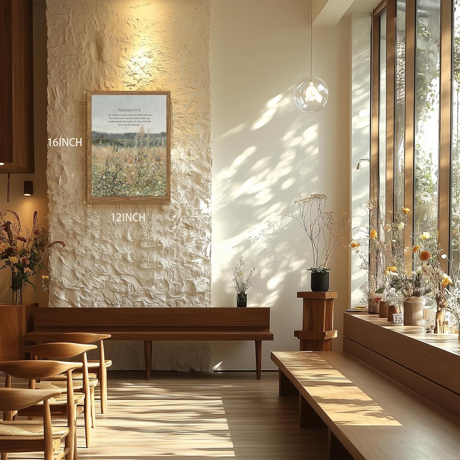 Vintage Christian Wall Art, Wildflower Meadow Bible Verse Prints, Scripture Scenery Pictures Wall Decor, Rustic Inspirational Scripture Painting, Faith Based Gifts for Prayer Room, Office 12x16 Inch