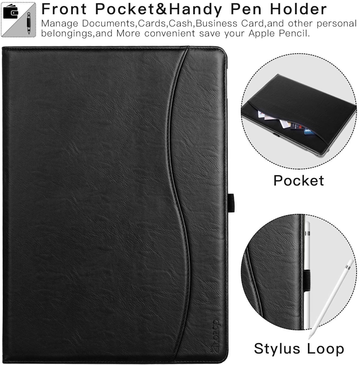 ZtotopCases for New iPad 9th/8th/7th Generation Case, Premium PU Leather Folding Stand Cover for iPad 10.2" 2021/2020/2019, Black