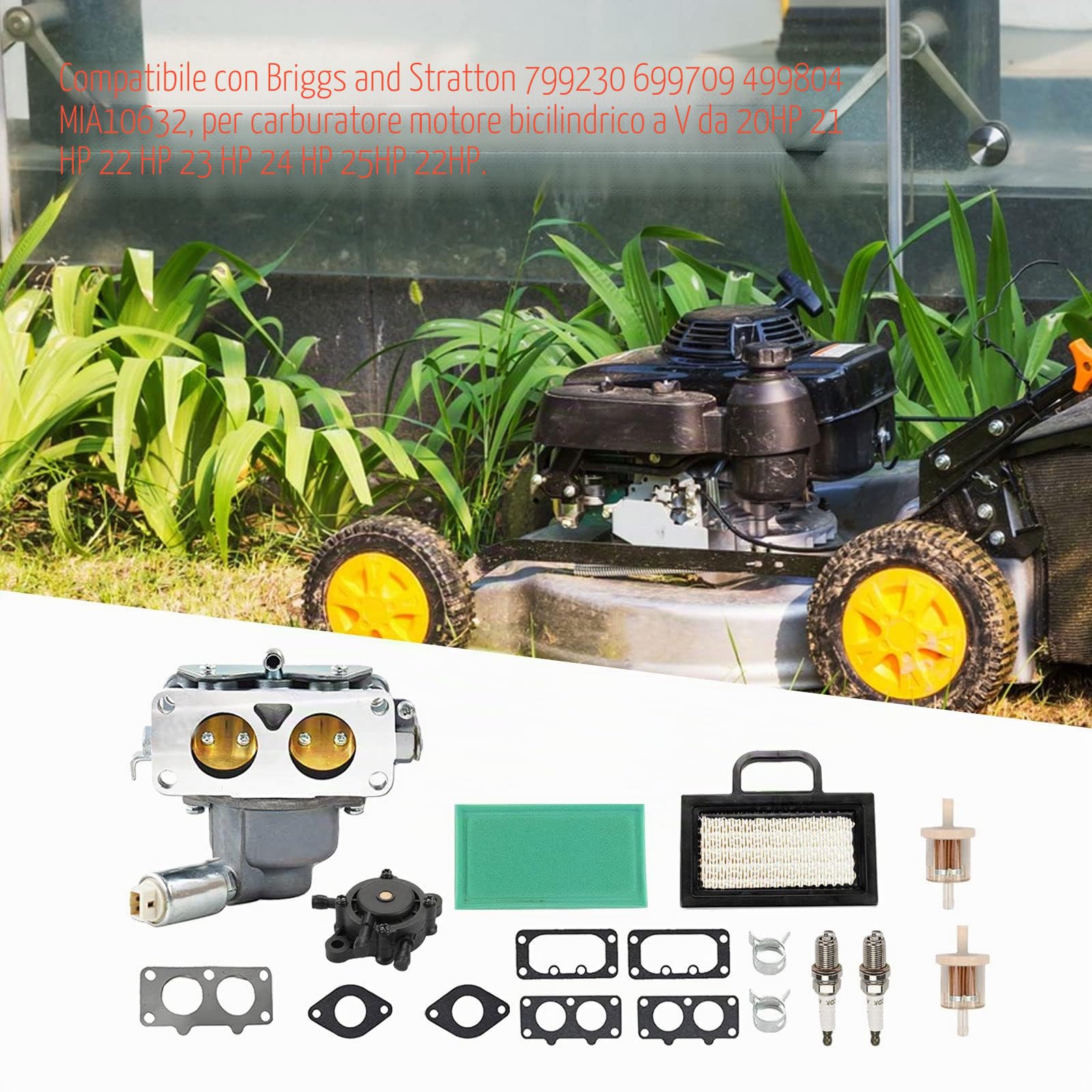 CDIYTOOL Kit carburatore Briggs & Stratton 407777 20-25 HP V-Twin Engine, 499804 699709 Kit di messa a punto per tosaerba John Deere MIA10632 LA150 LA145 LA130 L120 con filtro aria