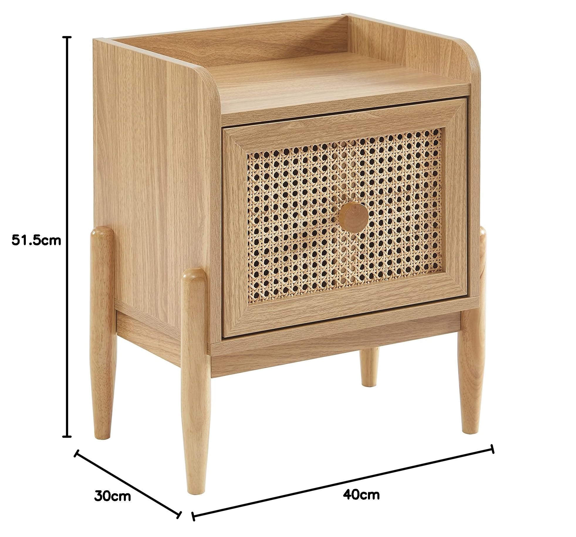 BAÏTA Table de Chevet Enfant Pablo Effet chêne et cannage rotin